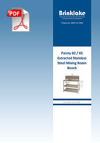 Download the Brinklake Painty-02 Non Extracted Stainless Steel Mixing Room Bench information PDF (150Kb) Brinklake Painty-02 Extracted Lockable Mixing Room Bench with Doors PDF
